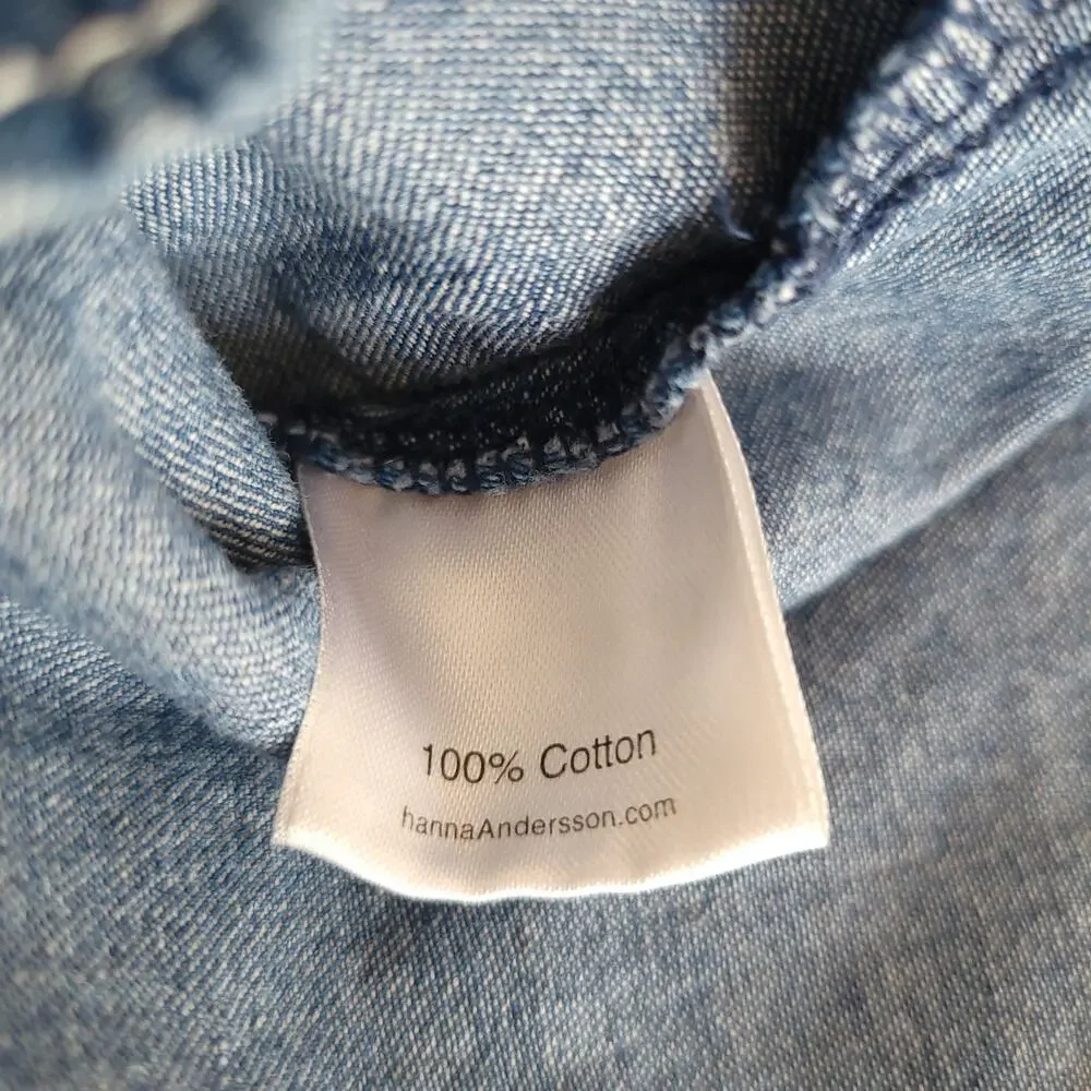 Hanna Andersson Girl Fall Denim Jacket Button Front Puff Sleeves Cotton 140